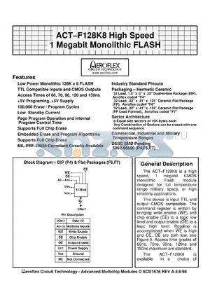 ACT-F128K8N-060P4Q datasheet - High speed 1 Megabit monolithic FLASH. Speed 60ns.