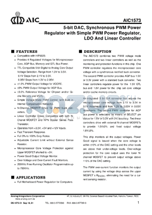 AIC1573-CS datasheet - 5-bit DAC, synchronous PWM power regulator with simple PWM power regulator, LDO and linear controller