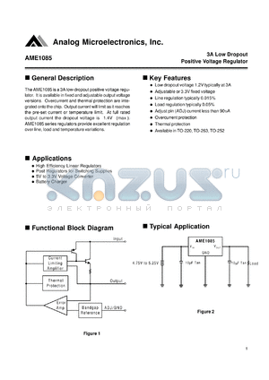 AME1085DMCT datasheet - 3A low dropout positive voltage regulator