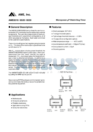 AME8510AEEVEFX22 datasheet - Threshold voltage: 2.19V; micropower uP watch dog timer