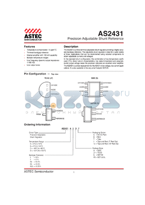 AS2431A1DB datasheet - Precision adjustable shunt reference