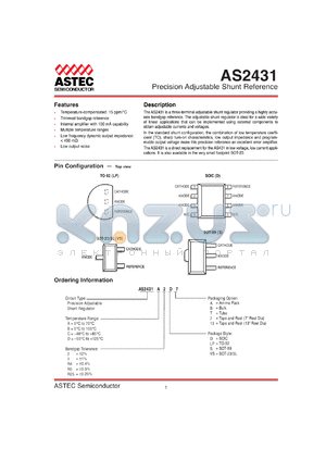 AS2431AR5D13 datasheet - Precision adjustable shunt reference