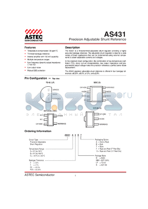 AS431AR5SA datasheet - Precision adjustable shunt reference