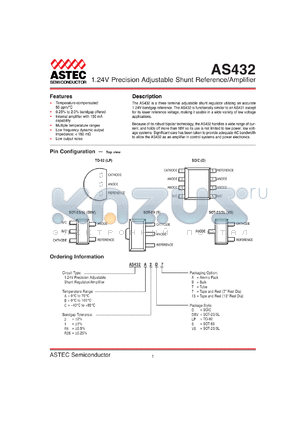 AS432A1DB datasheet - 1.24V precision adjustable shunt reference/amplifier