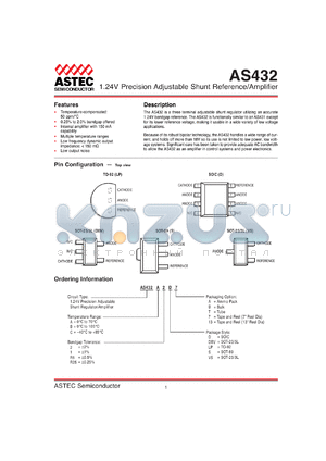 AS432A1S7 datasheet - 1.24V precision adjustable shunt reference/amplifier
