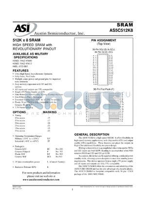 AS5C512K8F-20L/IT datasheet - 512K x 8 SRAM - high speed with revolutionary pinout