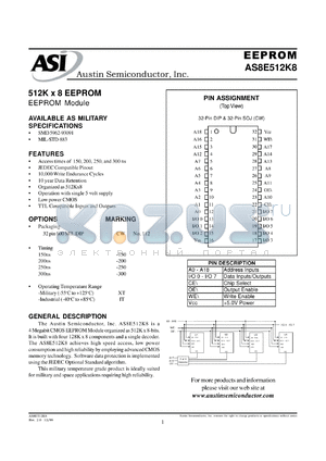 AS8E512K8CW-300/883C datasheet - 512K x 8 EEPROM module