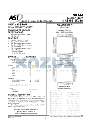 AS8S512K32Q-20L/XT datasheet - 512K x 32 SRAM memory array