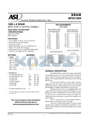 MT5C1009CW-35L/XT datasheet - 128K x 8 SRAM with chip and output enable