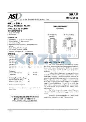 MT5C2565EC-15L/XT datasheet - 64K x 4 SRAM memory array