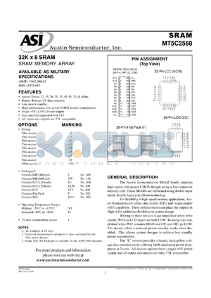 MT5C2568C-70L/883C datasheet - 32K x 8 SRAM memory array