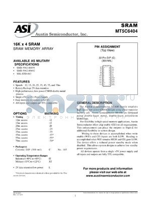 MT5C6404C-25L/883C datasheet - 16K x 4 SRAM memory array