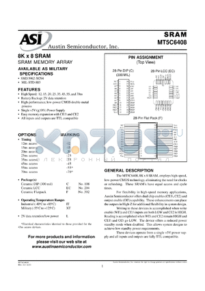 MT5C6408C-12L/IT datasheet - 8K x 8 SRAM memory array