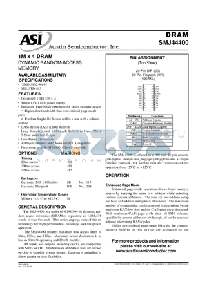 SMJ44400-10JDM datasheet - 1M x 4 DRAM dynamic random-access memory