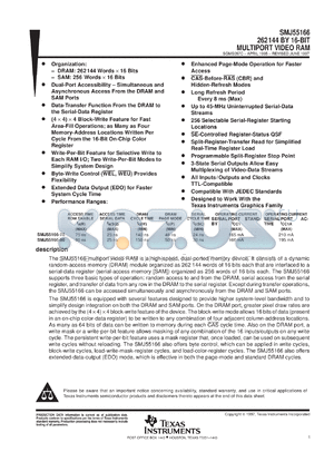 SMJ55166-75 datasheet - 262144 by 16-bit multiport video RAM