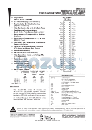 SMJ626162-12 datasheet - 524288 by 16-bit by 2-bank synchronous dynamic random-access memory