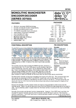 3D7503G-25 datasheet - Monolithic manchester encoder/decoder