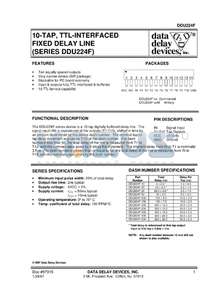 DDU224F-150M datasheet - 5-TAP, TTL-interfaced fixed delay line