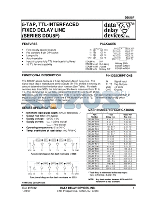 DDU8F-5030B1 datasheet - Total delay 30 +/-3 ns, 5-TAP, TTL-interfaced fixed delay line