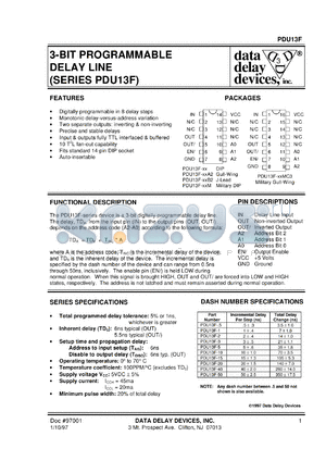 PDU13F-0.5A2 datasheet - Delay 0.5 +/-0.3 ns, 3-BIT programmable delay line