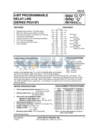 PDU15F-6A4 datasheet - Delay 6 +/-1 ns, 5-BIT programmable delay line