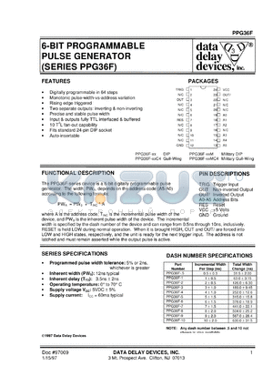 PPG36F-6C4 datasheet - 6 +/-1.5 ns, 6-BIT, programmable pulse generator