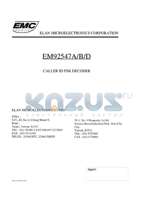 EM92547BN datasheet - Caller ID FSK decoder