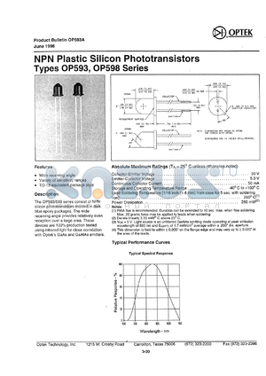 OP593C datasheet - NPN silicon phototransistor