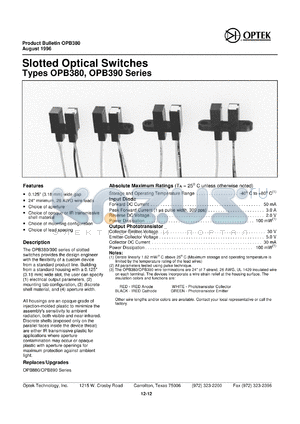 OPB380L51 datasheet - Slotted optical switch