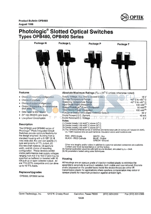 OPB490P51 datasheet - Photologic slotted optical switch