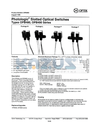 OPB491L51 datasheet - Photologic slotted optical switch