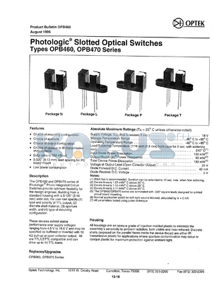OPB460L55 datasheet - Photologic slotted optical switch