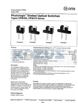 OPB460N11 datasheet - Photologic slotted optical switch