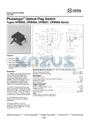 OPB698C datasheet - Photologic optical flag switch