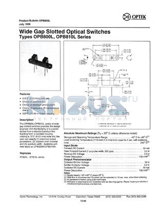 OPB810N51 datasheet - Wide gap slotted optical switch