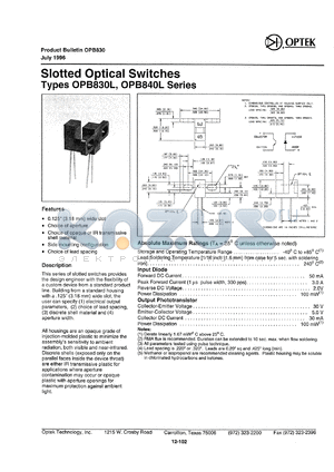 OPB830L51 datasheet - Slotted optical switch