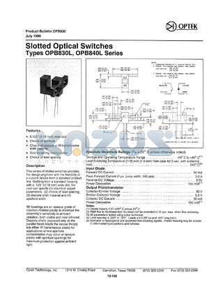 OPB835L55 datasheet - Slotted optical switch