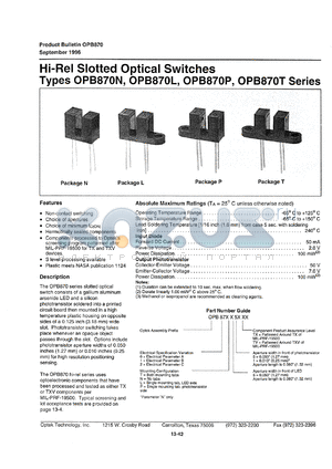 OPB870L55TX datasheet - Hi-rel slotted optical switch