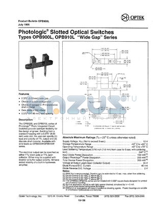 OPB900L55 datasheet - Wide gap slotted optical switch