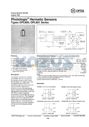 OPL800-OC datasheet - Photologic hermetic sensor