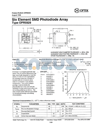 OPR5929 datasheet - Six element SMD photodiode array
