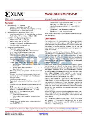 XC2C64-4VQ100C datasheet - CoolRunner-II CPLD