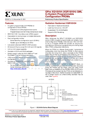 XQR18V04CC44M datasheet - QPro QML in-system programmable configuration PROM. Radiation hardened.