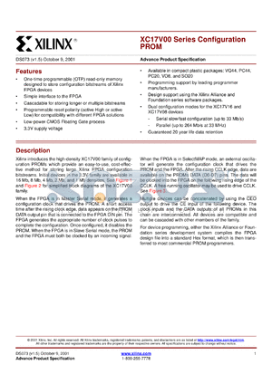 XC17V08VQ44C datasheet - Configuration PROM.