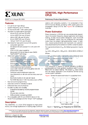 XC9572XL-10VQ44C datasheet - High-performance CPLD. Speed 10ns pin-to-pin delay.