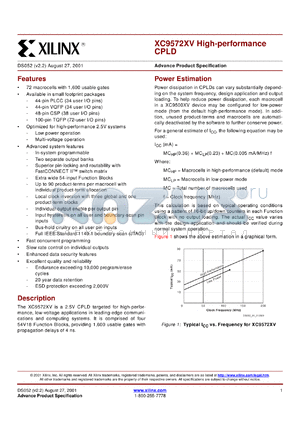 XC9572XV-4TQ100C datasheet - High-performance CPLD. Speed 4ns pin-to-pin delay.