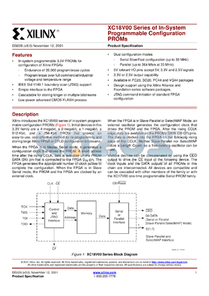 XC18V256SO20I datasheet - In-system programmable configuration PROM.