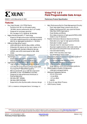 XCV2000E-8BG560C datasheet - Virtex-E 1.8V field programmable gate array.