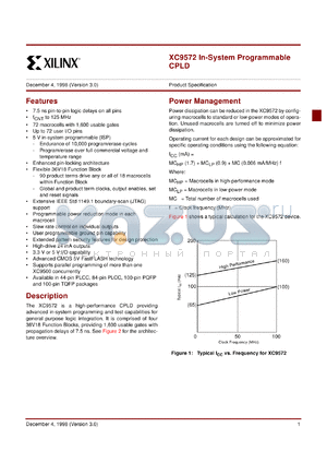 XC9572-15PC84I datasheet - In-system programmable CPLD. Speed 15ns pin-to-pin delay.