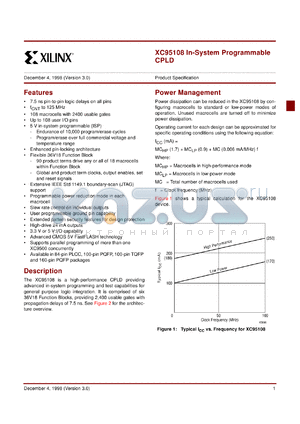 XC95108-20TQ100I datasheet - In-system programmable CPLD. Speed 20ns pin-to-pin delay.
